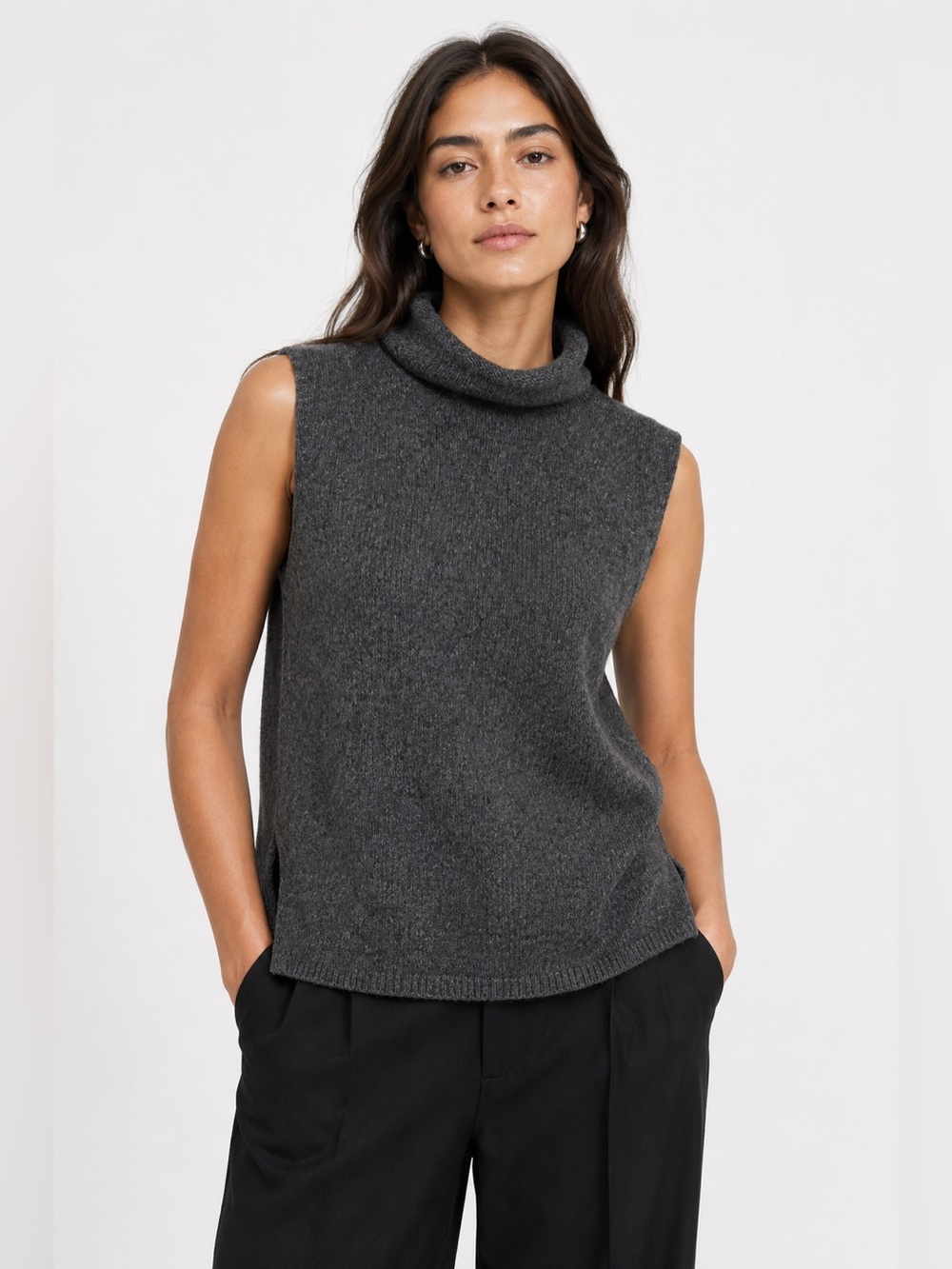 Proenza Schouler White Label Sleeveless Roll Neck Wool Blend Knit Sweater Gray S